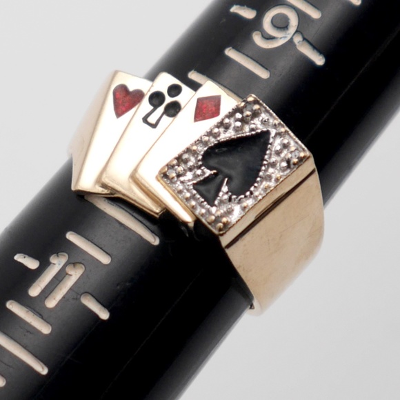 10k Gold Men’s Ring Poker Cards Diamond and Enamel SOLID Yellow Gold - Picture 8 of 8